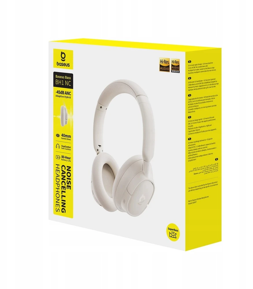 Baseus Belaidės Bluetooth 6.0 ausinės Bass BH1 NC su triukšmo slopinimu, baltos