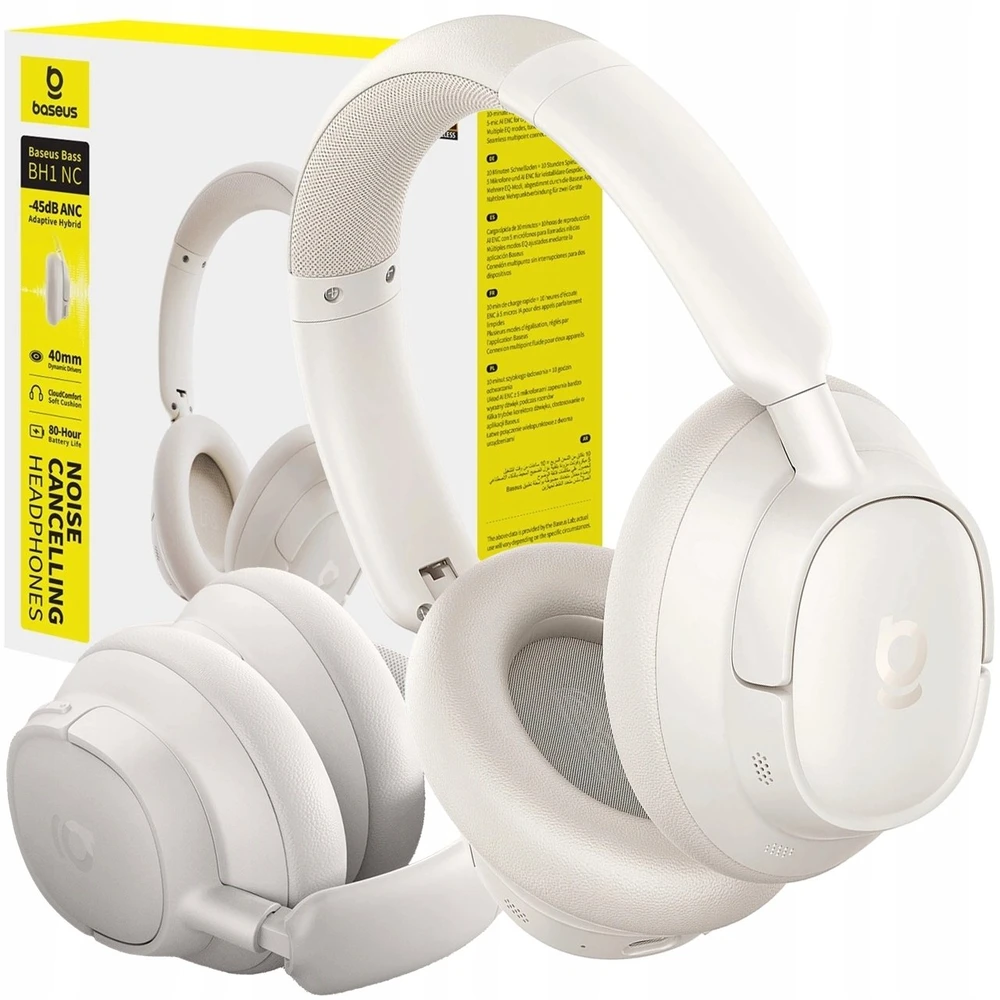 Baseus Bass BH1 NC baltos ausinės su pakuote