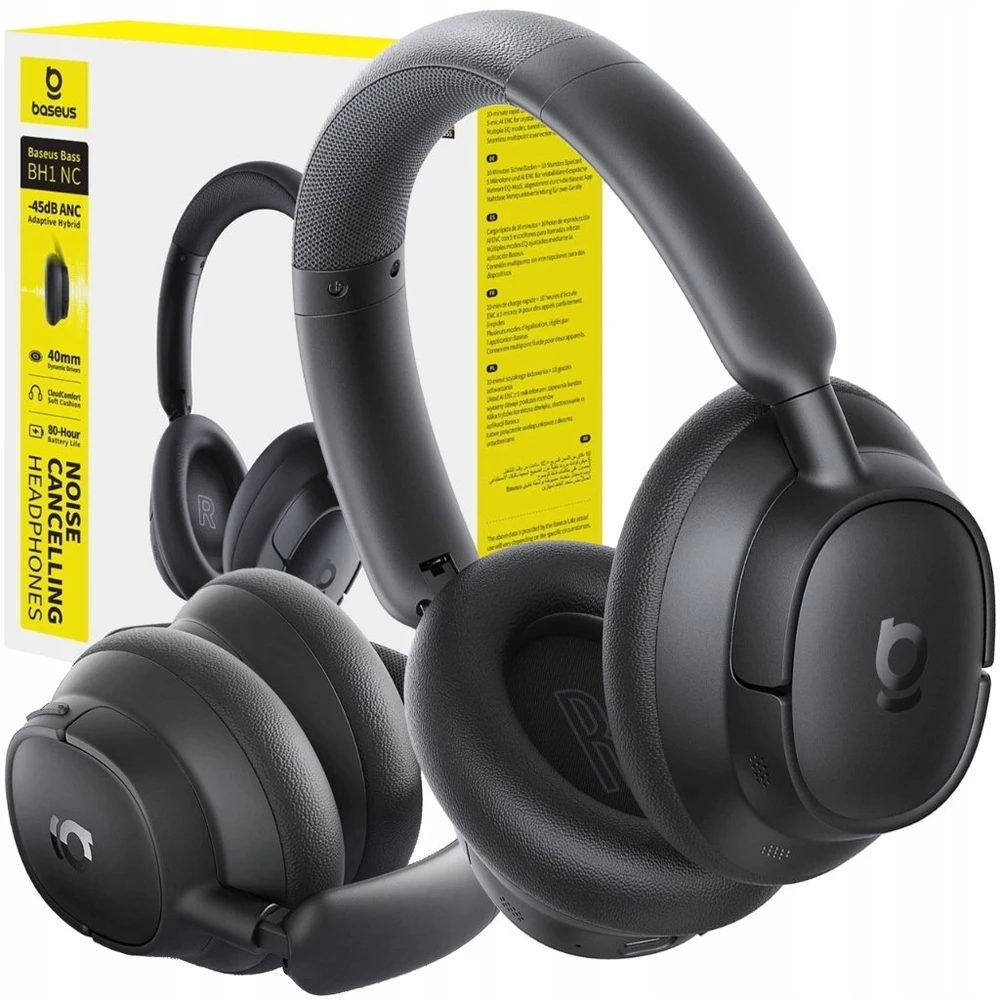 Baseus Bass BH1 NC ausinės šalia pakuotės