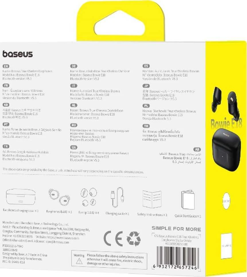 Ausinės TWS Baseus Bowie E18 (juodos)
