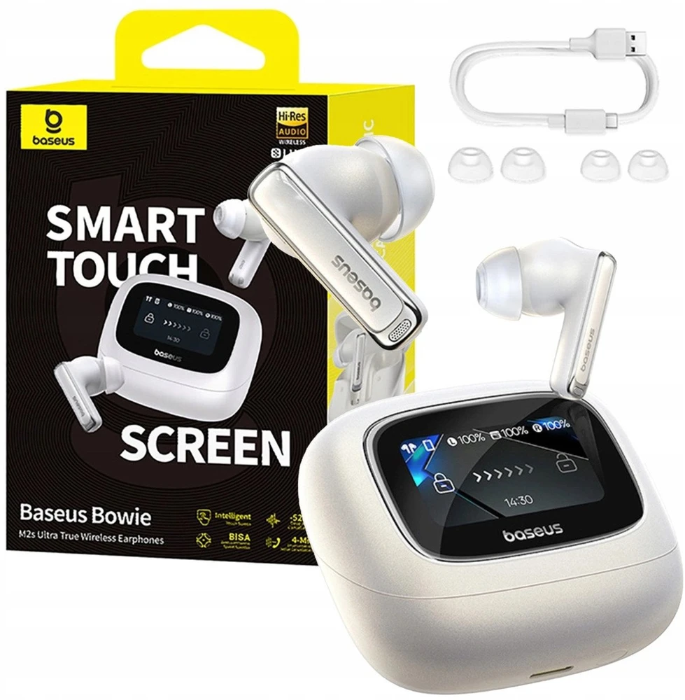 Baseus Bowie M2s Ultra TWS Belaidės In-Ear Ausinės su Interactive Screen - Baltas