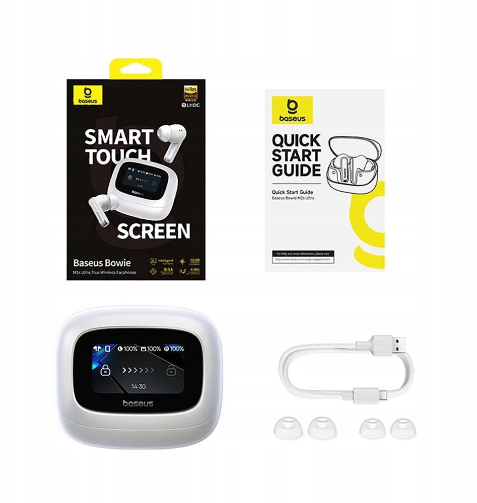 Baseus Bowie M2s Ultra TWS Belaidės In-Ear Ausinės su Interactive Screen - Baltas