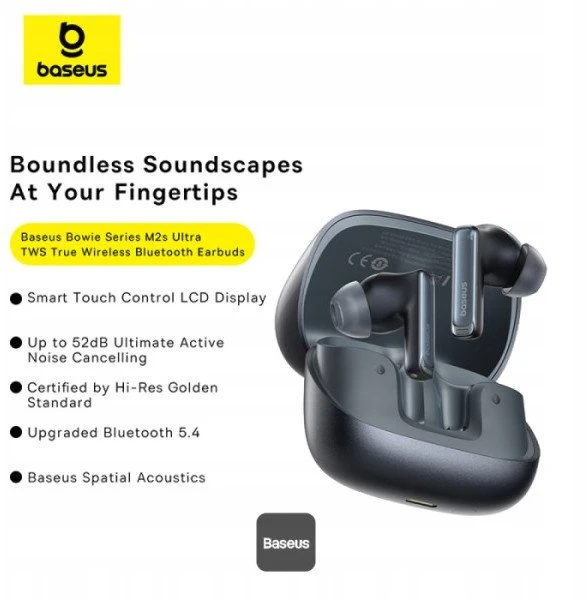 Baseus Bowie M2s Ultra TWS Belaidės In-Ear Ausinės su Interactive Screen - Juodas