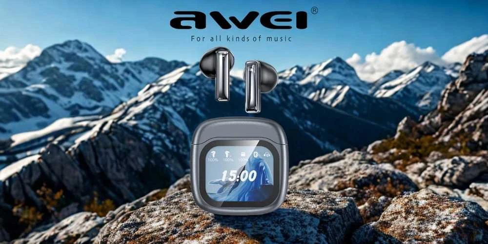 Belaidės ausinės AWEI TP100 ENC Bluetooth 5.4 TWS + docking station juodos spalvos