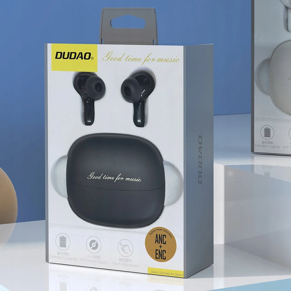 Dudao U21 TWS ANC ENC Bluetooth belaidės ausinės – juodos spalvos