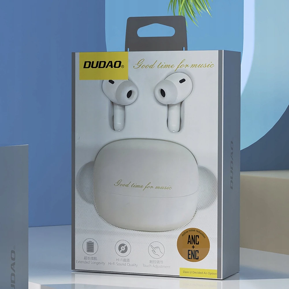 Dudao U21 TWS ANC ENC Bluetooth belaidės ausinės – baltos spalvos