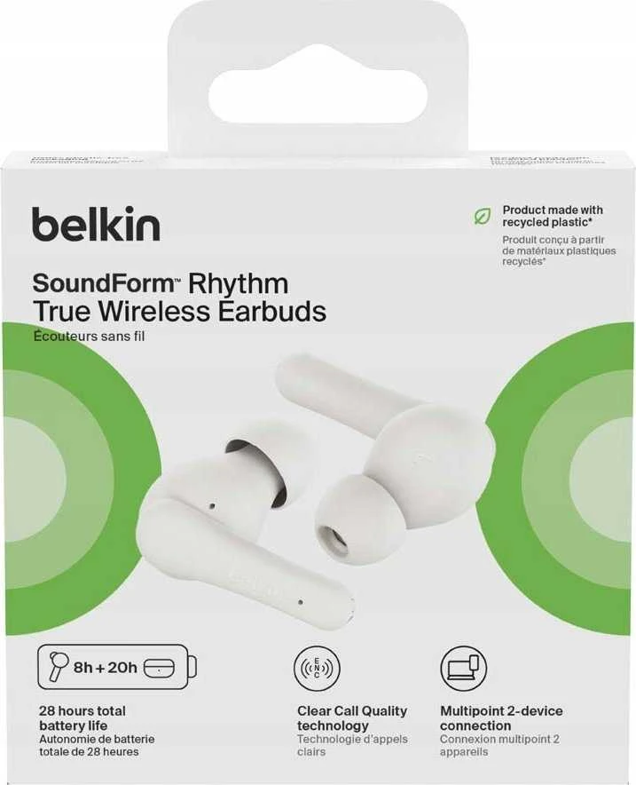 Belkin SoundForm Rhythm Ausinės Belaidės į ausis įkišamos Calls/Music Micro-USB Bluetooth Baltas