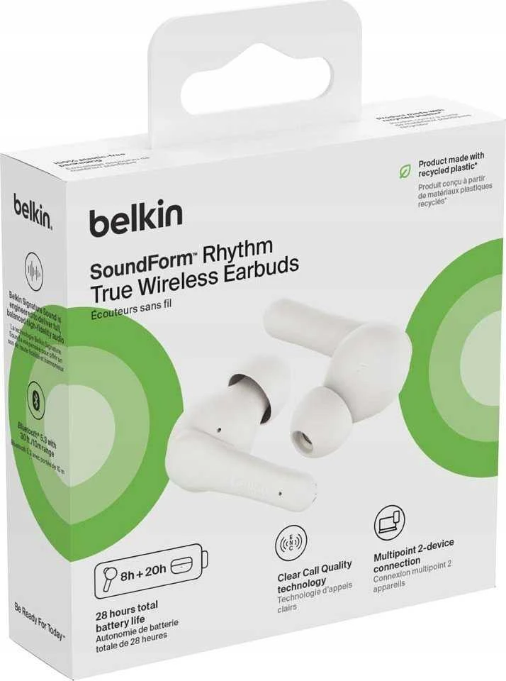 Belkin SoundForm Rhythm Ausinės Belaidės į ausis įkišamos Calls/Music Micro-USB Bluetooth Baltas