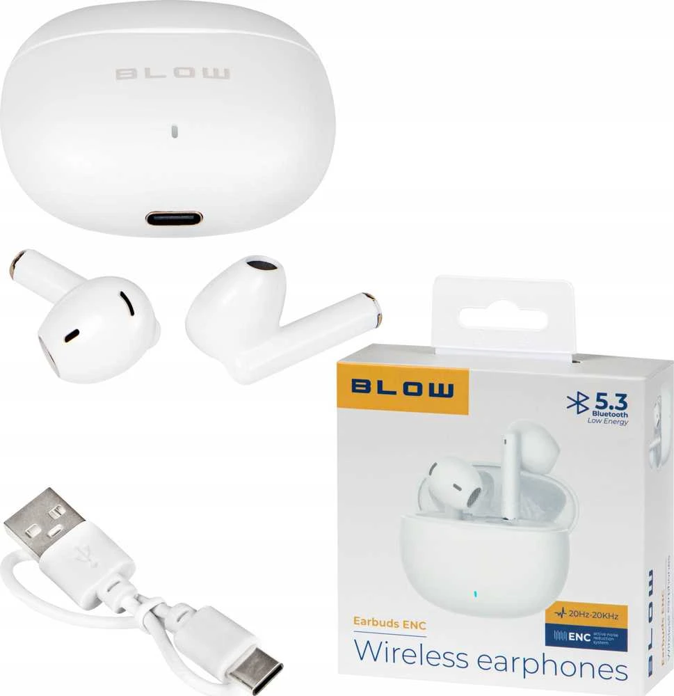 BLOW Earbuds ENC Baltas ausinės