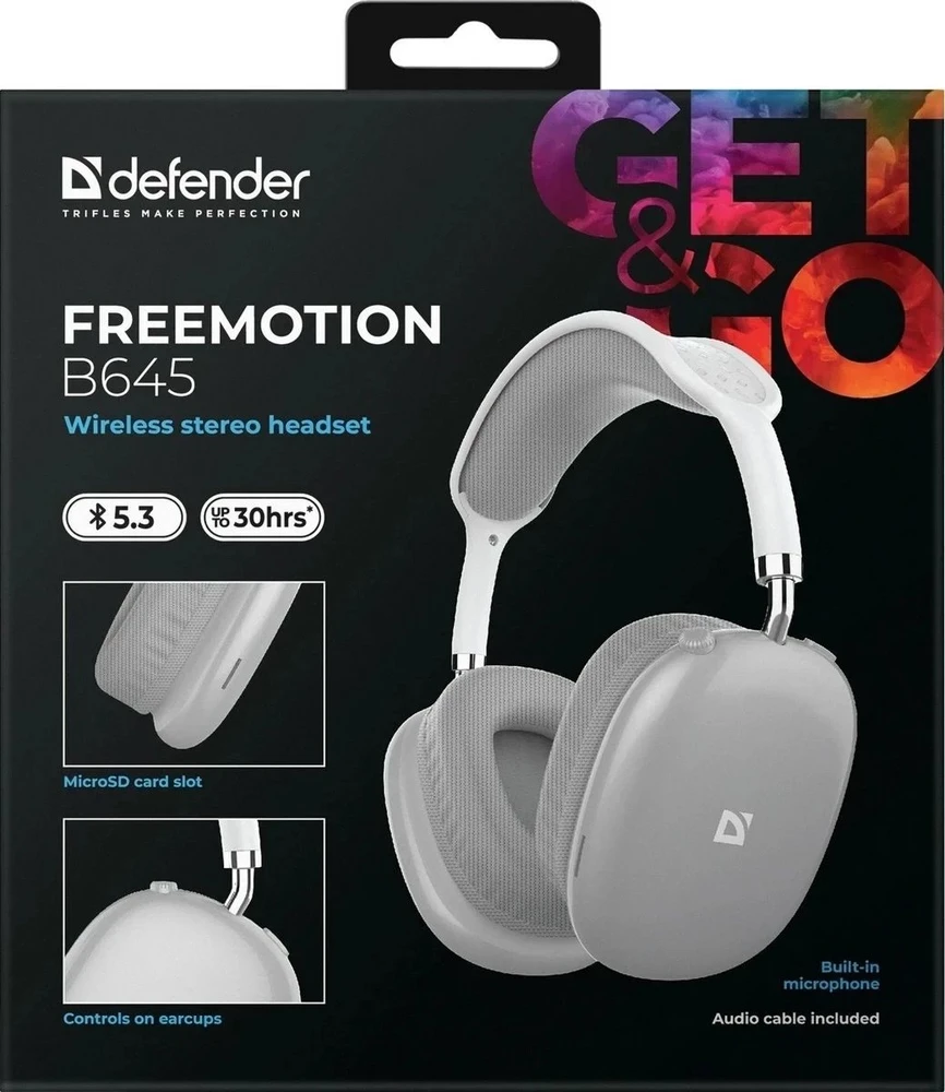 Defender Freemotion B645 pilkos ausinės pakuotėje