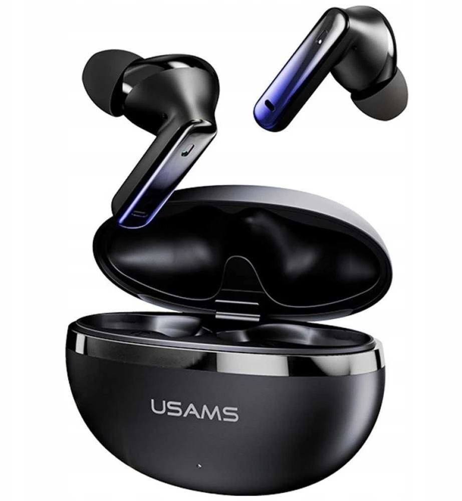 Ausinės Bluetooth USAMS Echo E02 TWS ANC+ENC belaidės juodos spalvos