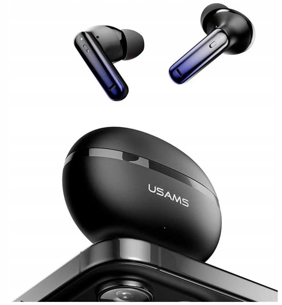 Ausinės Bluetooth USAMS Echo E02 TWS ANC+ENC belaidės juodos spalvos