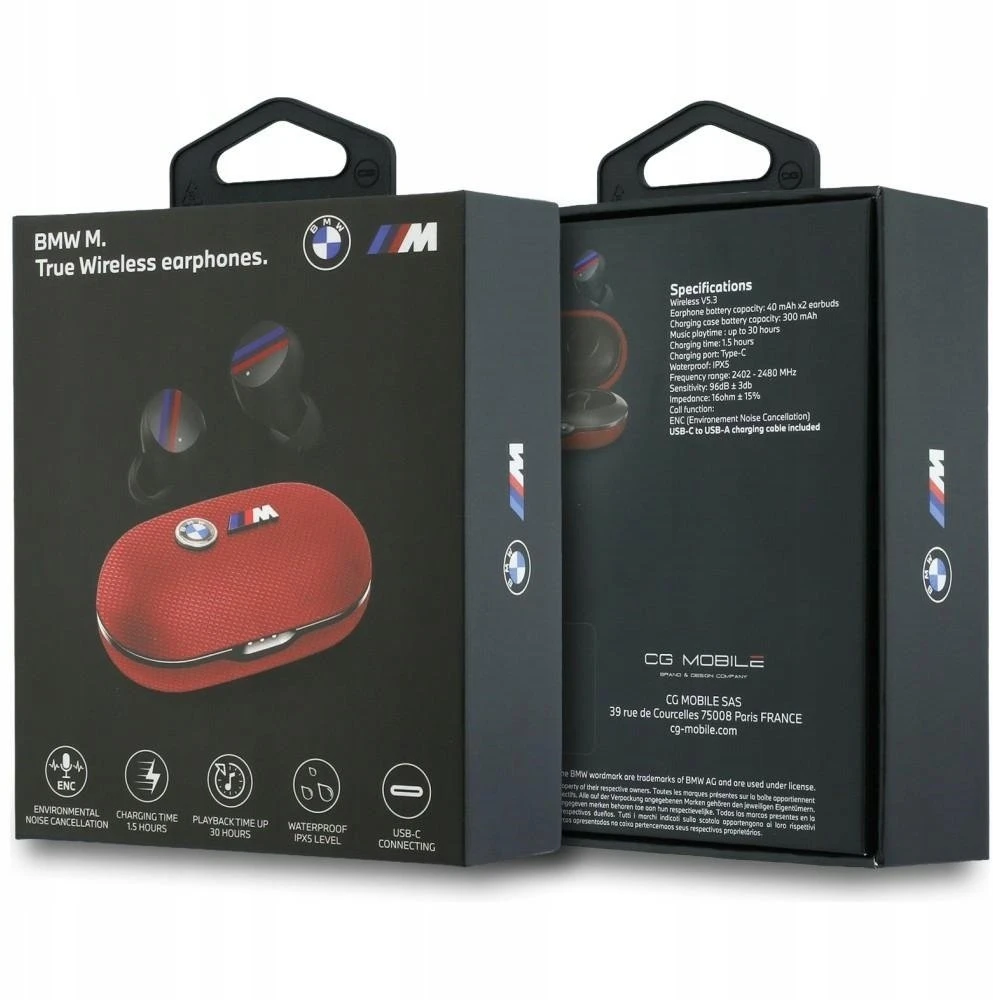 Belaidės ausinės ENC BMW TWS Metal Logo BMW001177 raudona
