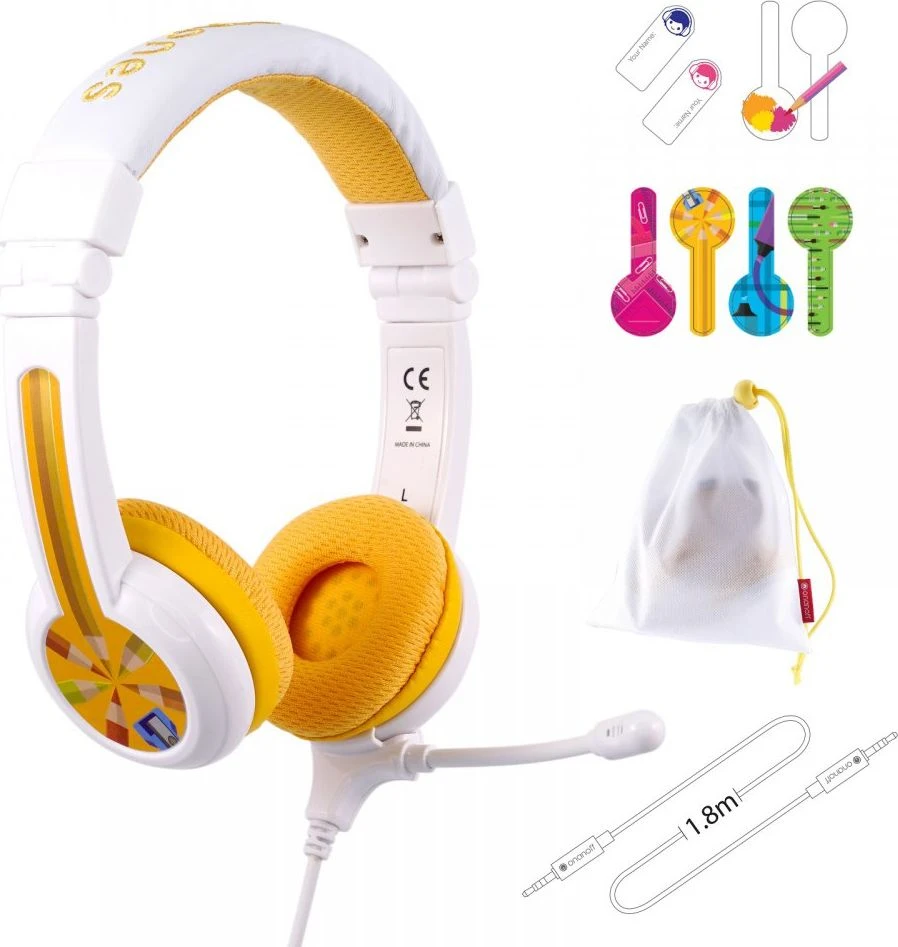 Laidinės ausinės vaikams BuddyPhones School+ geltonos spalvos