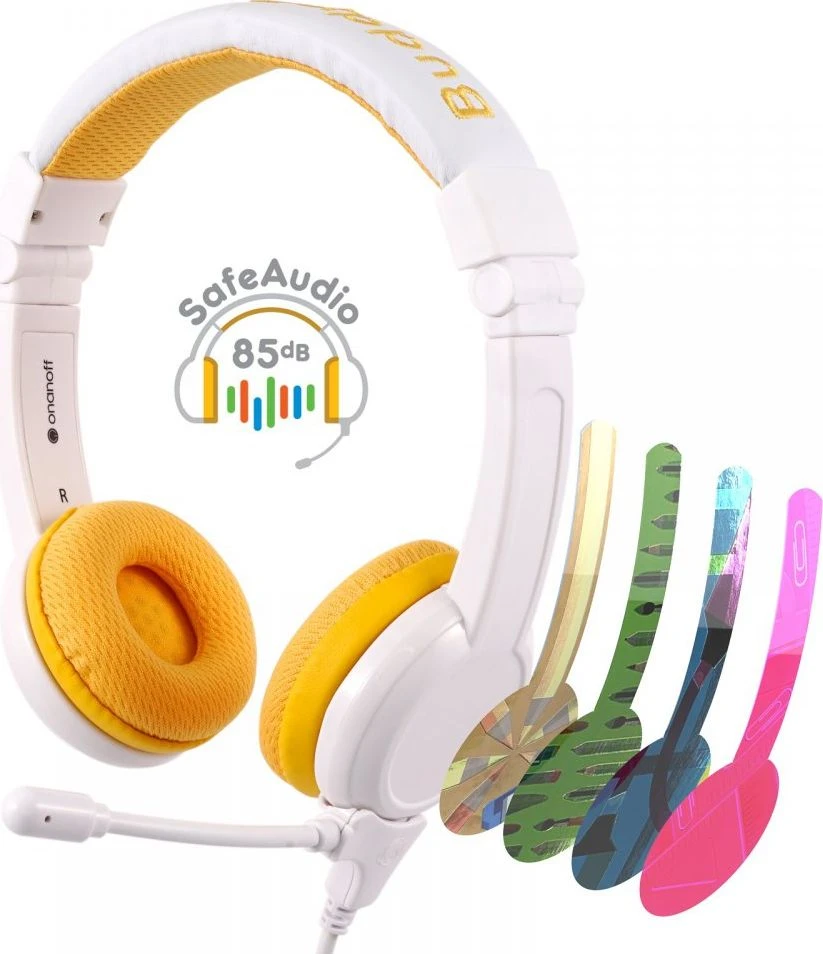 Laidinės ausinės vaikams BuddyPhones School+ geltonos spalvos
