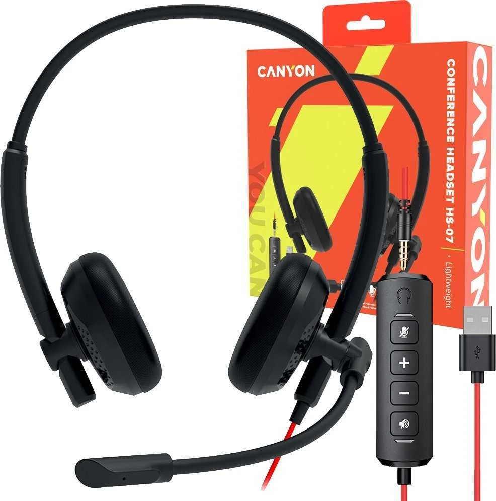 CANYON PC ausinės HS-07 PC Mic 3.5/USB Flat 2.8m Juodas