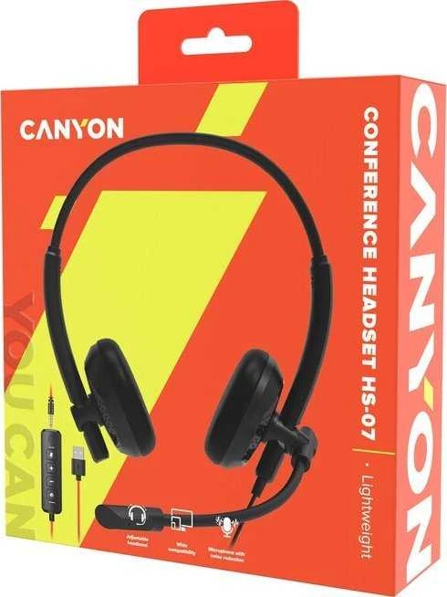 CANYON PC ausinės HS-07 PC Mic 3.5/USB Flat 2.8m Juodas