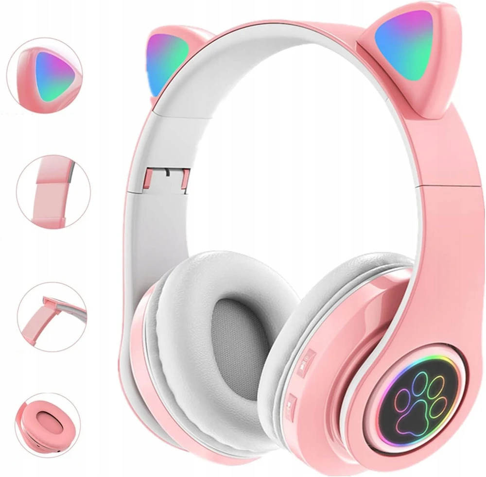 Ausinės Defender Ausinės dziecięce RGB su uszkami, rožinė