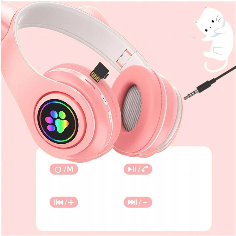 Ausinės Defender Ausinės dziecięce RGB su uszkami, rožinė