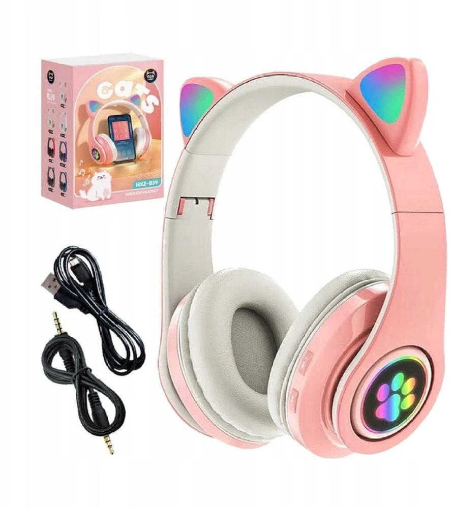 Ausinės Defender Ausinės dziecięce RGB su uszkami, rožinė