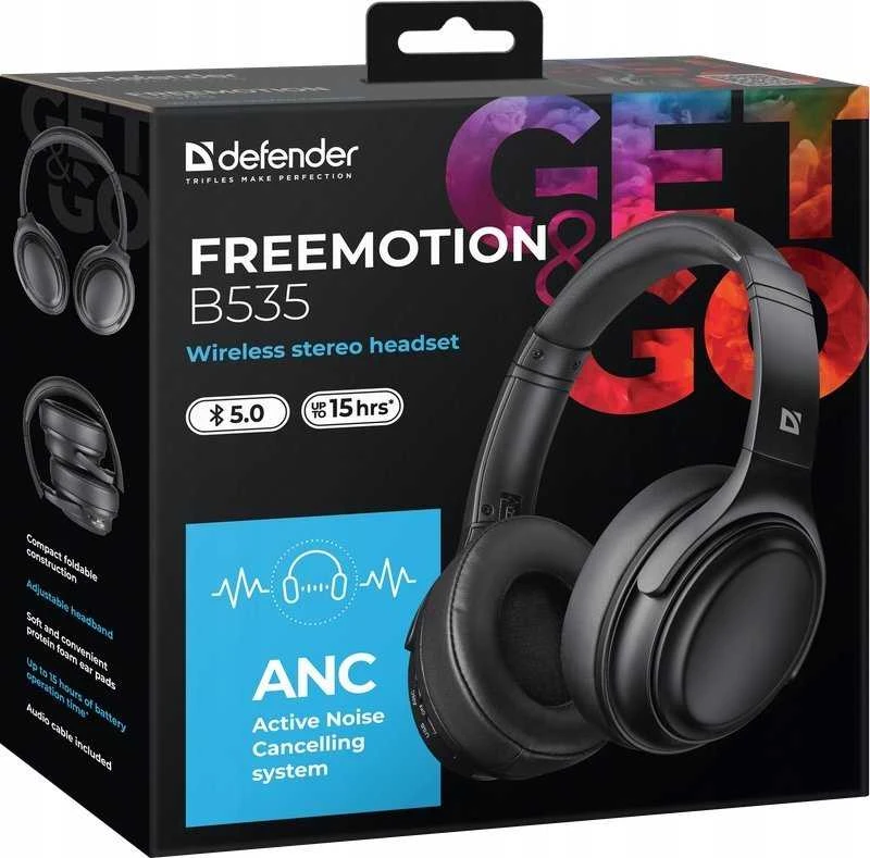 Defender FreeMotion B535 ausinės su mikrofonu, juoda, 2.0, ANC, 40 mm garsiakalbiai typ USB