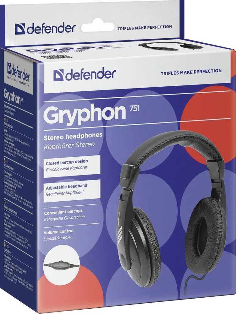 DEFENDER Stereo ausinės Gryphon 751 juodas kabelis 2 m
