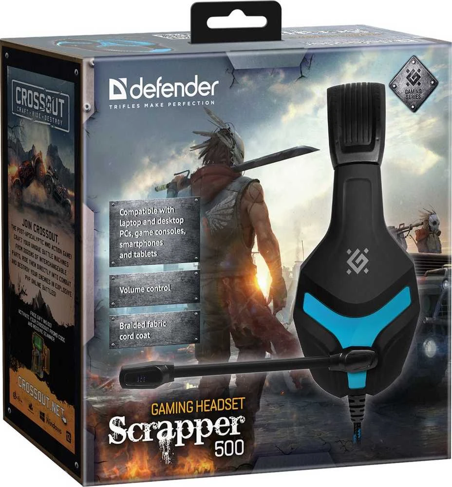 Defender ausinės su mikrofonu Defender scrapper 500 juoda ir mėlyna 64501