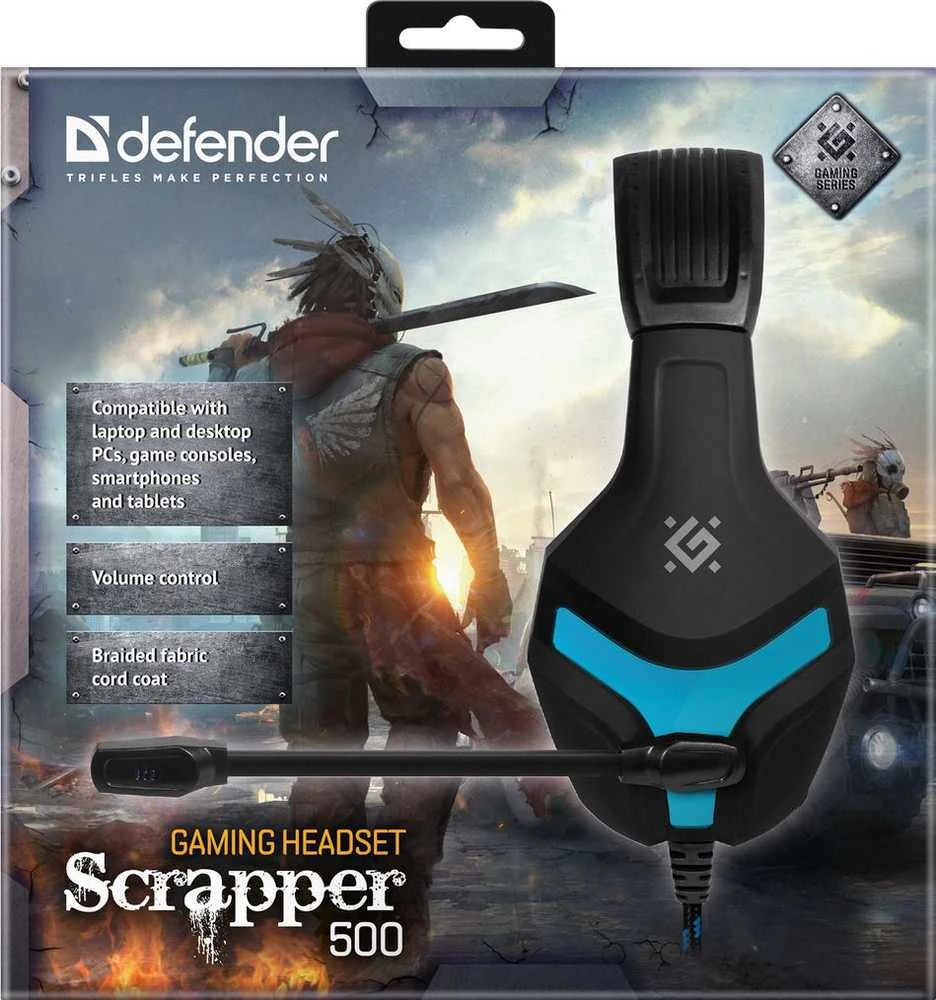 Defender ausinės su mikrofonu Defender scrapper 500 juoda ir mėlyna 64501