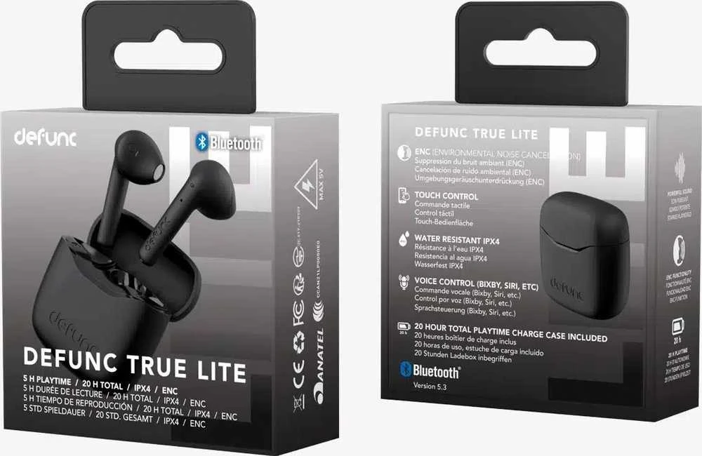 Defunc True Lite Earbuds belaidės ausinės, Juodos