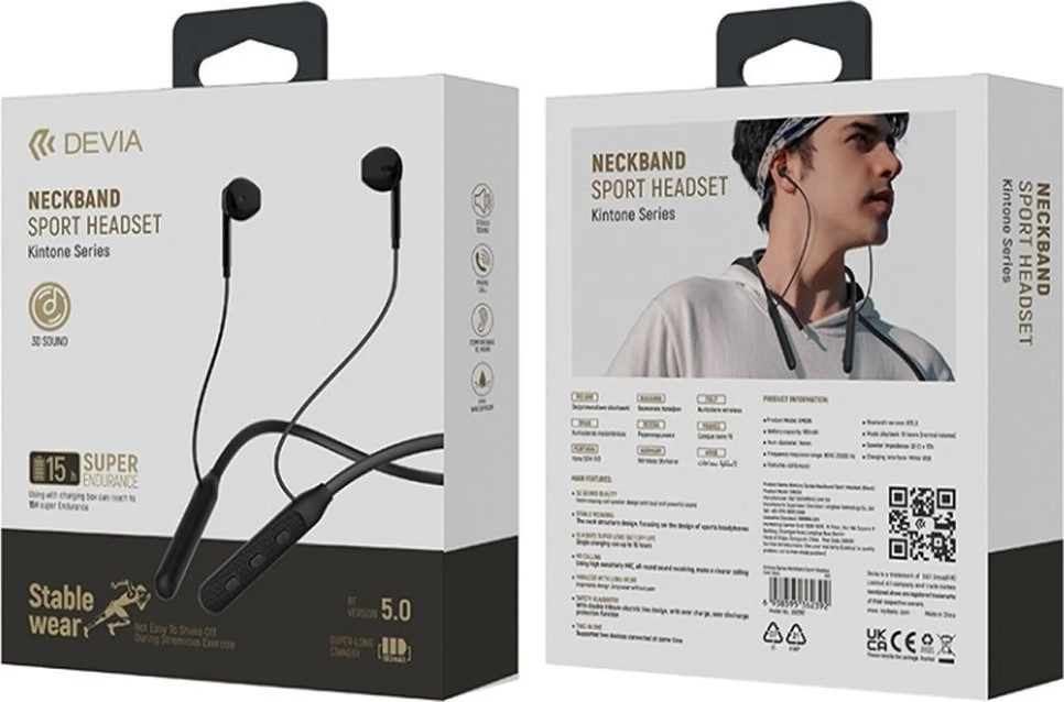 Devia Bluetooth ausinės Kintone Neck juodos spalvos