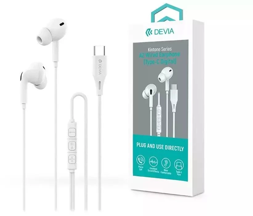 Devia laidinės ausinės Kintone A2 Digital USB-C baltos spalvos