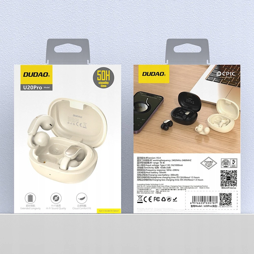 Dudao U20 Pro TWS Bluetooth belaidės ausinės – baltos spalvos