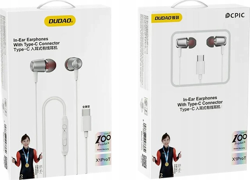 Dudao X1PROT į ausis įkišamos laidinės USB-C ausinės 1.2 m – baltos spalvos