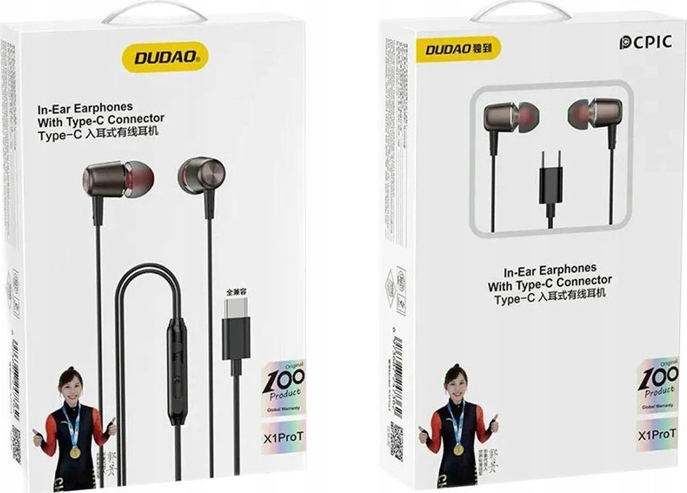 Dudao X1PROT į ausis įkišamos laidinės USB-C ausinės 1.2 m – juodos spalvos