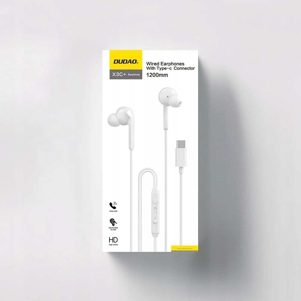 Dudao X3C+ su laidu USB-C In-Ear ausinės 1.2m – baltos spalvos