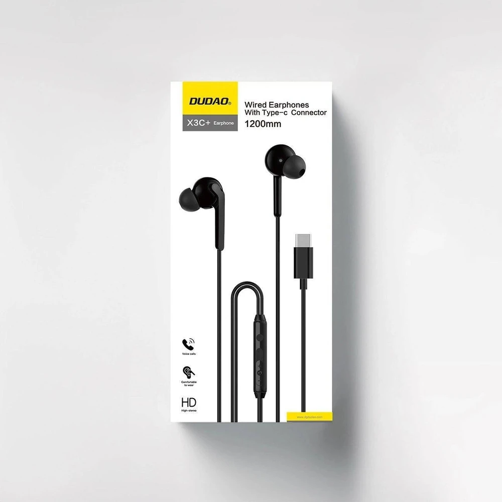 Dudao X3C+ laidinės USB-C į ausis įkišamos ausinės 1.2m – juodos spalvos