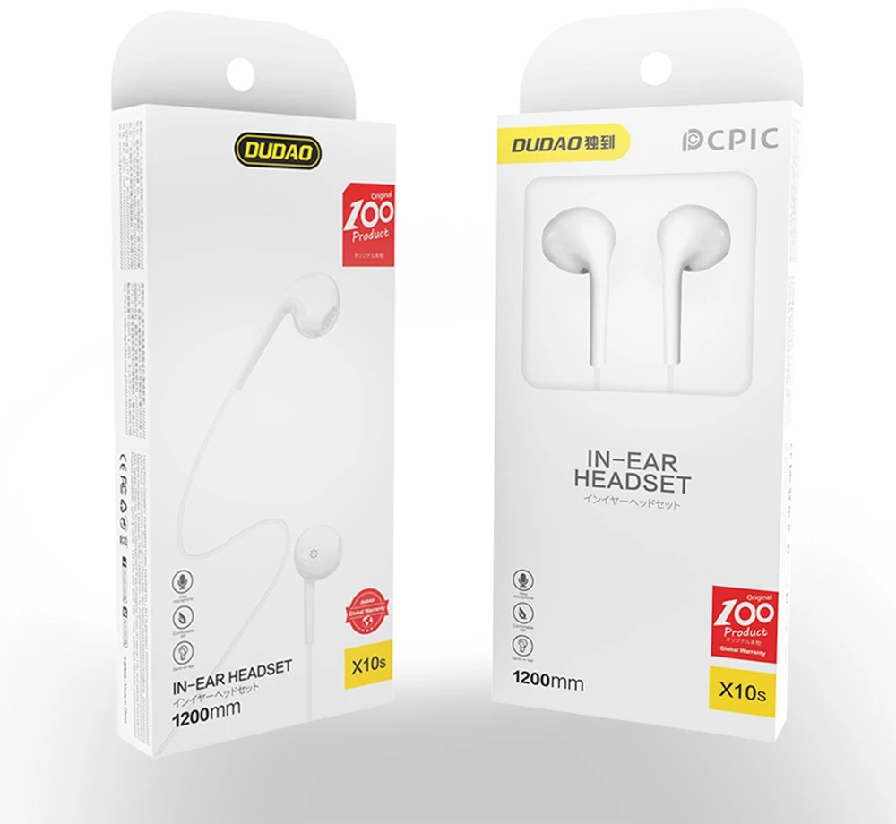 Dudao X10S su laidu Įstatomos į ausis ausinės 3.5mm mini jack 1.15m - baltas