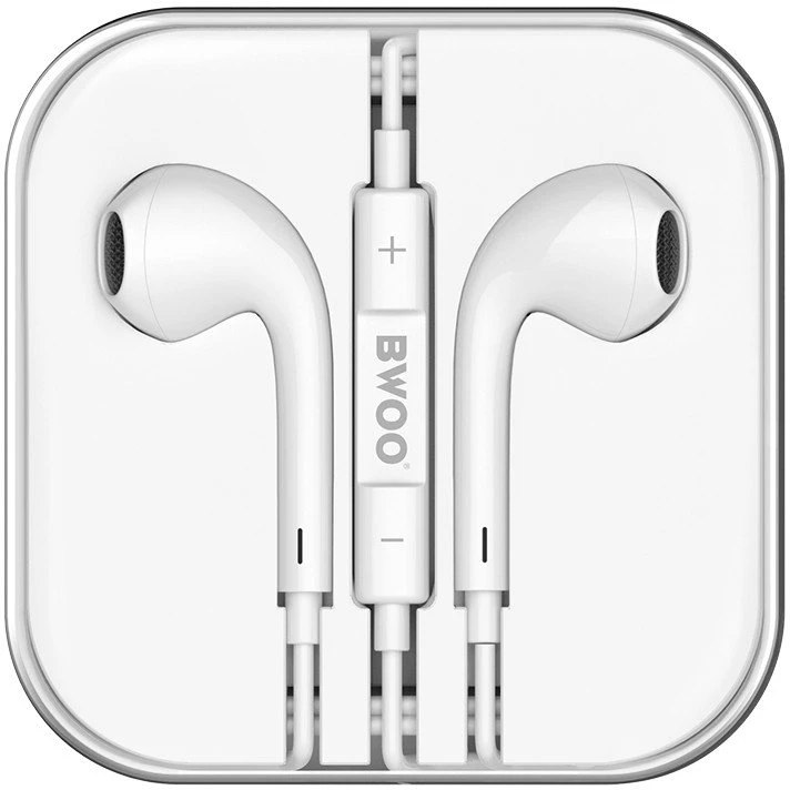 BWOO laidinės 3,5 mm stereofoninės ausinės, baltos spalvos