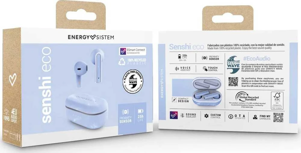 Energy Sistem Senshi Eco žydros ausinės pakuotė