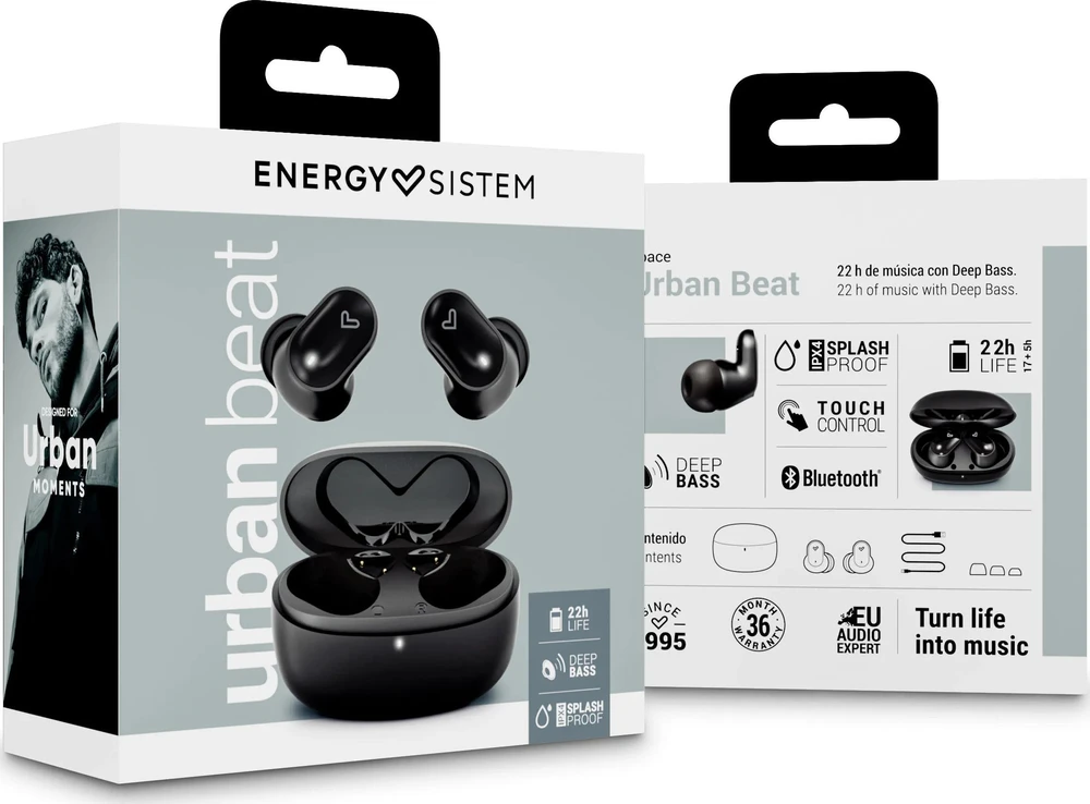 Energy Sistem Urban Beat belaidės ausinės, Juodos