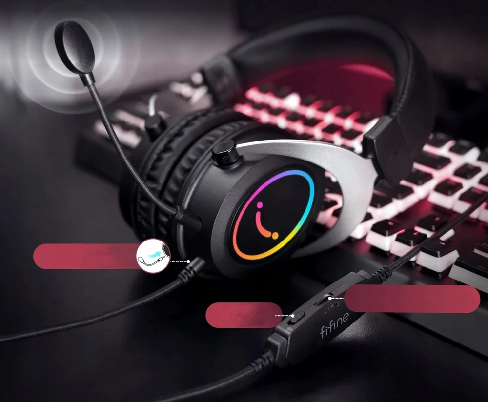 Fifine Microphone Ausinės studijinės su lankeliu ant galvos Fifine H3 AmpliGame RGB