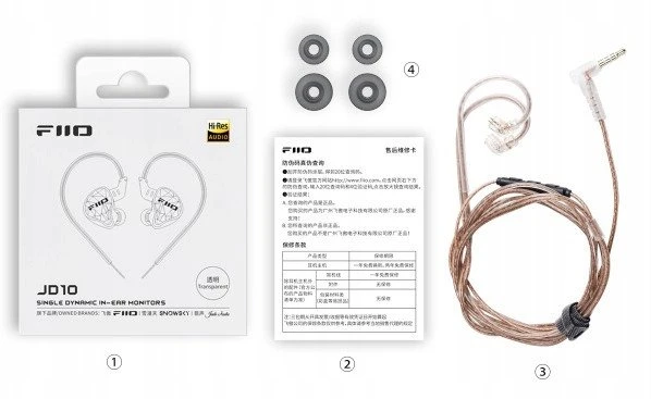 Ausinės FiiO JD10 - transparent juodas - Dynamiczne monitory Įstatomos į ausis (į ausis įkišamos tipo) ausinės