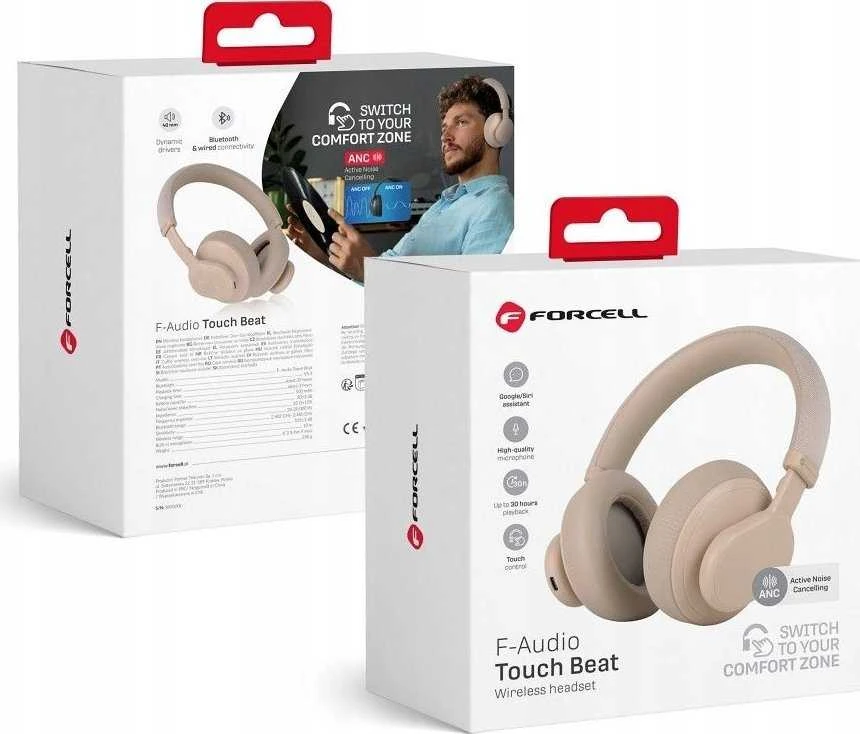 Belaidės ausinės Forcell F-Audio Touch Beat ANC smėlio spalvos