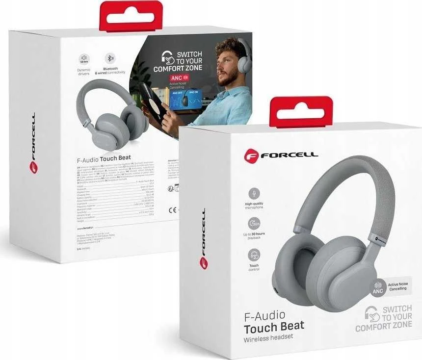 Belaidės ausinės Forcell F-Audio Touch Beat ANC pilkas