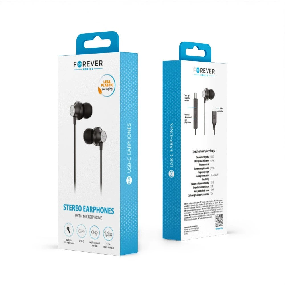 Telforceone Forever su laidu ausinės EP-02 USB-C juodos spalvos