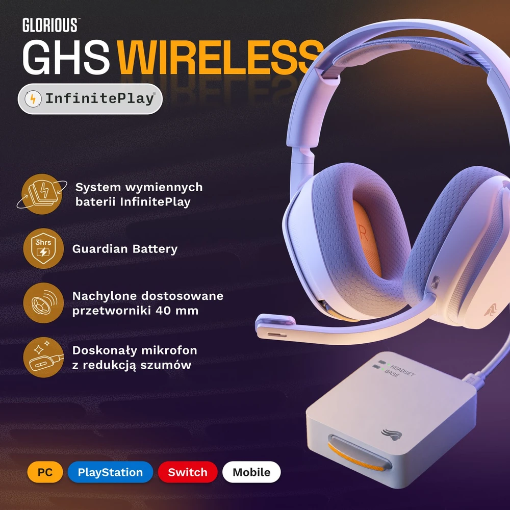 Ausinės Glorious GHS Belaidės InfinitePlay Balta (GLO-A-5-PC-WHT)