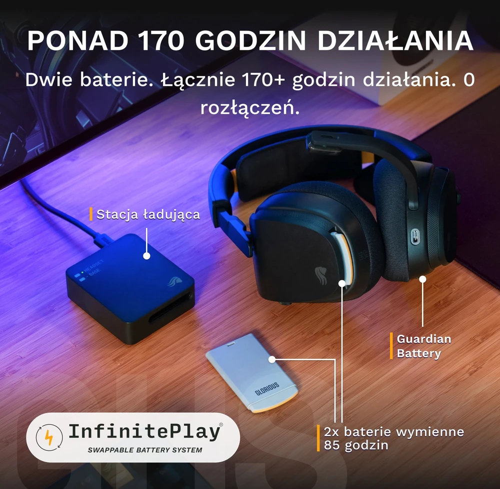 Ausinės Glorious GHS Belaidės InfinitePlay Juoda (GLO-A-5-PC-BLK)