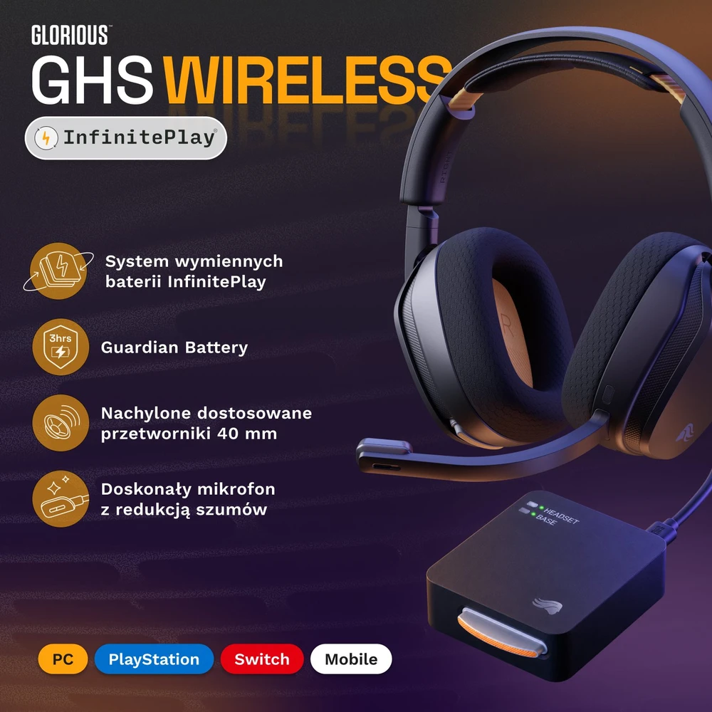 Ausinės Glorious GHS Belaidės InfinitePlay Juoda (GLO-A-5-PC-BLK)