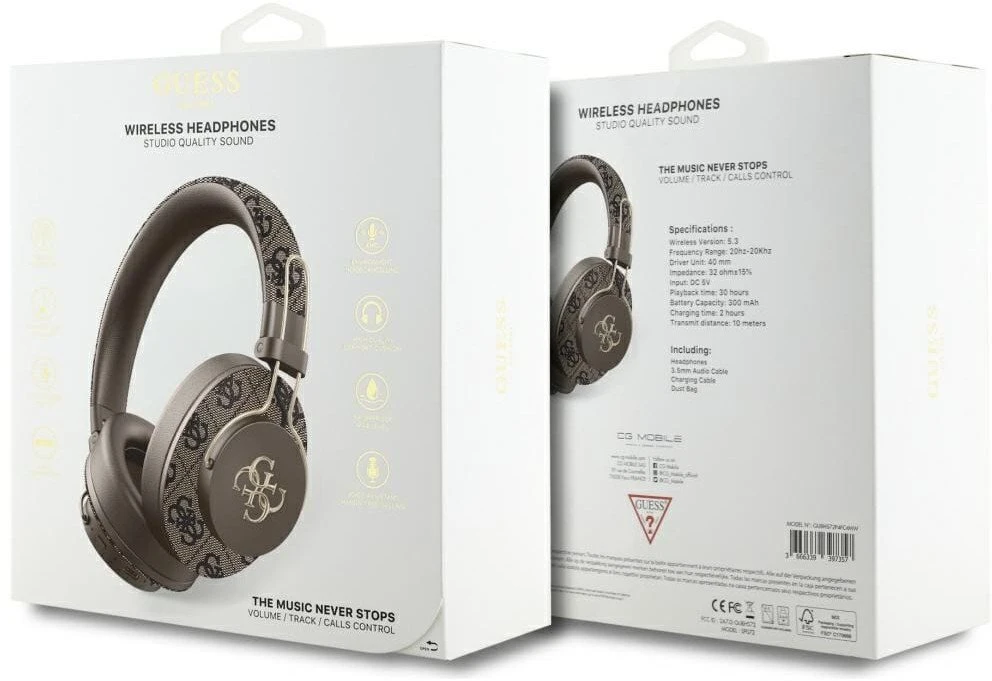Guess PU 4G Metal Logo ENC belaidės ausinės rudos spalvos