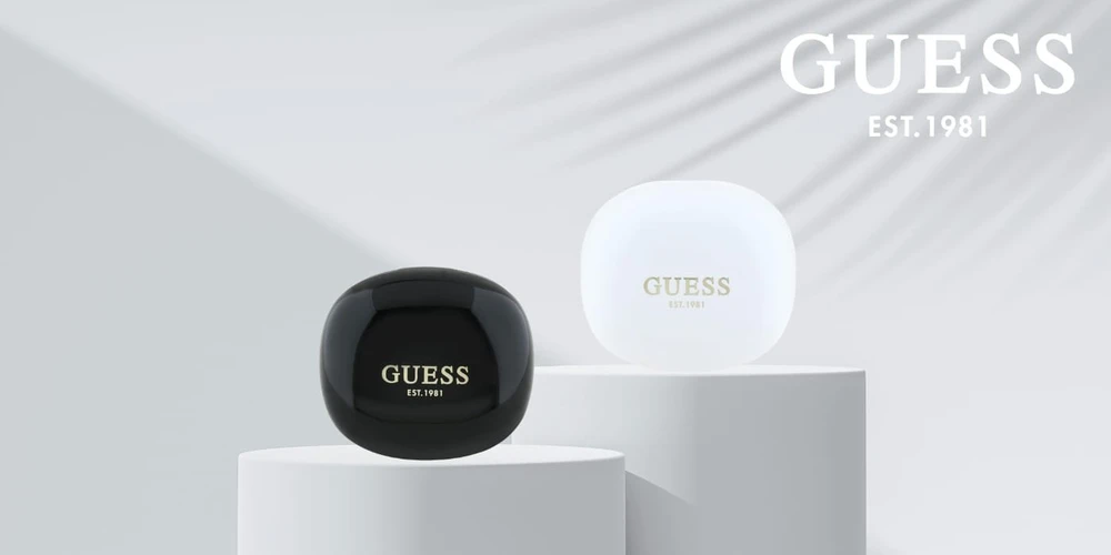 TWS ausinės Guess Flat Classic Logo elektrocheminiu būdu dengtos baltos